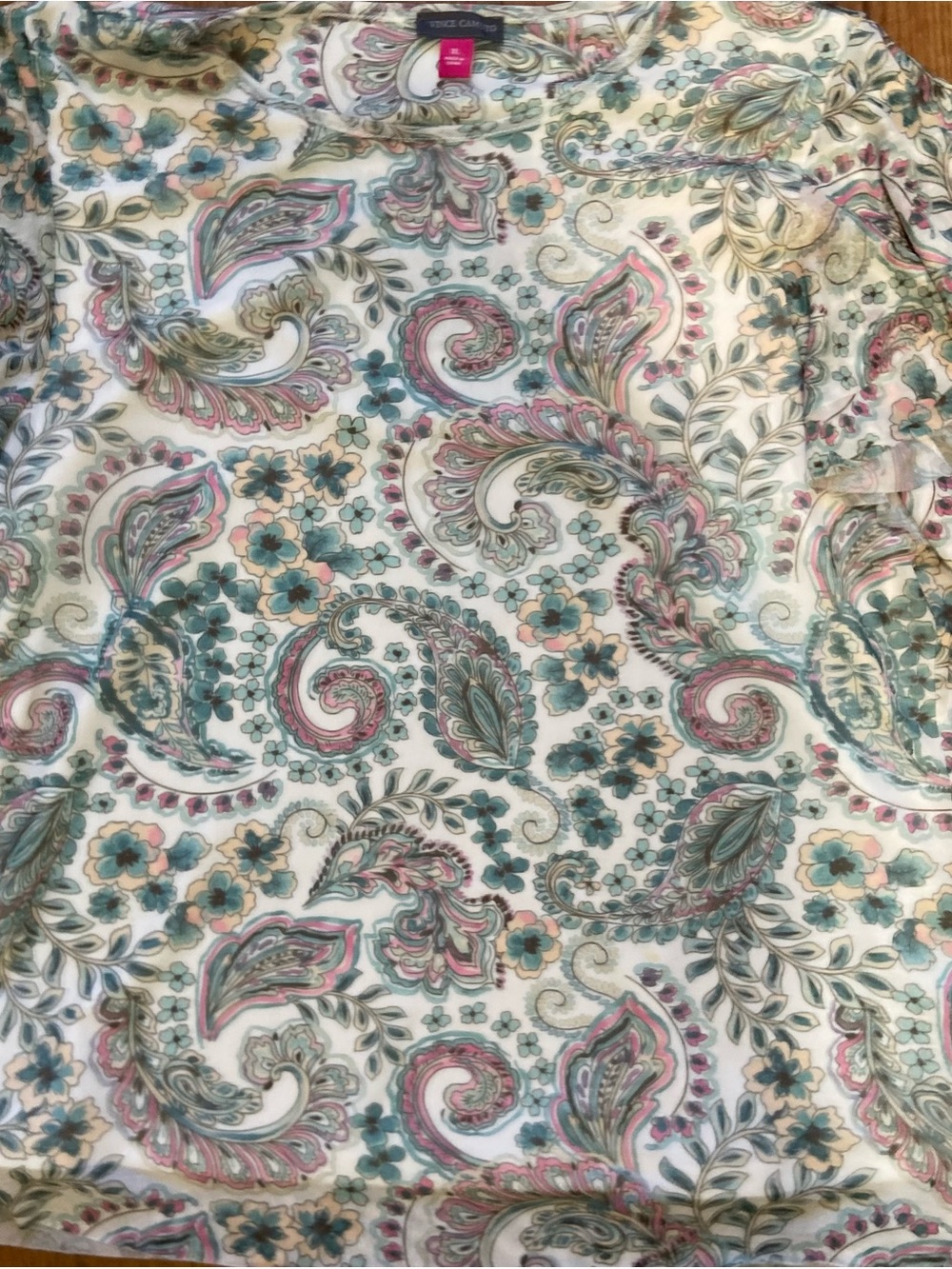 Vince Camuto Paisley Floral Top in Pink, Green & Cream, xl, short sleeve